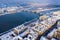 Budapest, Hungary - Snowy rooftops of Budapest with Margaret Bridge and Margaret Island at background