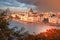 Budapest, Hungary sunset panorama, Danube River