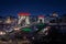 Budapest, Hungary - The world famous illuminated Szechenyi Chain Bridge Lanchid by night, lit up with national tricolors