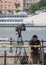 Budapest, Hungary â€“ June 11, 2019; Cameraman with camera waiting for the the raising action of the sunken Hableany tour ship