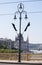 Budapest, Hungary â€“ June 11, 2019; Image of a pillar with black flags and the Parliamen