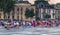 Budapest - June 21, 2019: Yoga event at dawn in Heroes Square in Budapest, Hungary