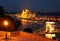 Budapest at night - The famous Chain Bridge across the Danube and the Hungarian Parliament seen from Gellert hill.