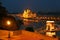 Budapest at night - The famous Chain Bridge across the Danube and the Hungarian Parliament seen from Gellert hill.