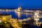 Budapest, night view on Danube, Parliament and Chain Bridge