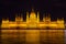 Budapest Parliament Building illuminated during evening, Hungary, Europe