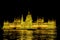 Budapest Parliament at night gold light installation