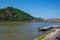 Budapest spring cityscape with Danube River, Gellert Hill and pier