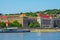 Budapest spring cityscape with Danube River and historic Budapest University building