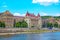 Budapest spring cityscape with Danube River and historic Budapest University building