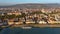 Budapest sunrise skyline, aerial view. Danube river, Buda side, Hungary