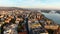 Budapest sunrise skyline, aerial view. Danube river, Buda side, Hungary