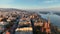 Budapest sunrise skyline, aerial view. Danube river, Buda side, Hungary