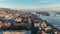 Budapest sunrise skyline, aerial view. Danube river, Buda side, Hungary