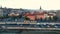 Budapest Tram passing through city neighbourhood in beautiful golden hour