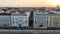 Budapest Tram passing through city neighbourhood in beautiful golden hour