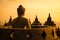 Buddha in Borobudur Temple at sunrise. Indonesia.