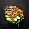 Buddha bowl. Buckwheat with mushrooms, eggs and vegetables.
