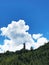 Buddha Dordenma Statue on Top of a Treelined Hill with Clouds Vertical, Thimphu, Bhutan