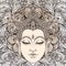 Buddha face in ornate mandala round pattern over beige vintage b