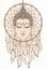 Buddha face over dreamcatcher round pattern. Esoteric vintage vector illustration. Indian, Buddhism, spiritual ar Ethnic