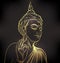 Buddha. Gold vector illustration on black. Sketchy styl