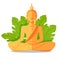 Buddha Golden Statue in front of Green Big Leaves