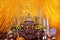 Buddha images on the altar table in Thai religious ceremonies with background