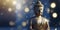 Buddha in a lotus position small statue in dark religious thoughtful environment with bokeh, neural network generated