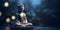 Buddha in a lotus position small statue in dark religious thoughtful environment with bokeh, neural network generated