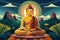 Buddha meditating on lotus position. Symbol of Buddhism. Concept of enlightenment, meditation, Zen, religion, spiritual