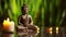 Buddha in meditation with burning candle, Generative AI