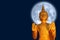 Buddha pacifying the ocean and full Hay moon on night sky in the Asanha bucha day