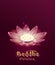 Buddha Purnima Vesak day lettring text greeting card. Lotus flower and burning candle