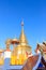 Buddha relic pagoda at Wat Phra That Doi Kham Temple, one of famous monastery in Chiang Mai