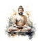 Buddha seated and meditating. Beautiful watercolour digital illustration.