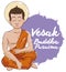 Buddha Seated Meditating in Watercolor Style Commemorating Vesak, Vector Illustration