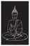 Buddha sitting and meditating in the single lotus position. Intricate hand drawing isolated on black background. Tattoo