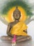 Buddha Sitting in Meditation Posture behind Retro Painted