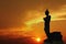 Buddha standing behind the sunset Background Red Brown Orange Heaven Plan Urban View Vibrant Sea Riverside Sunny Tourism Dawn Sunl