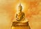 Buddha statue with aura on yellow background