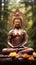 Buddha statue made of copper meditating in the middle of the forest