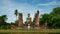 Buddha statue at Mahathat temple in Sukhothai Historical Park,famous tourist attraction in northern Thailand.