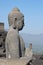 Buddha statue. Mountain on background. Borobudur.