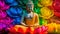 buddha statue and multicolored lotus flowers, ai generative