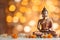 Buddha statue near flowers, blurred golden background 1