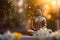 Buddha statue near flowers, blurred golden background 3