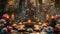 Buddha Statue In Ornate Temple. Candles, Flowers, and Offerings. Vesak, Buddha Purnima, AI Generated