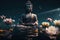 Buddha statue in the water with lotuses. AI generated