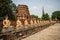 Buddha statues alignment at Wat Yai Chai Mongkhon temple, Ayutthaya, Chao Phraya Basin, Central Thailand, Thailand